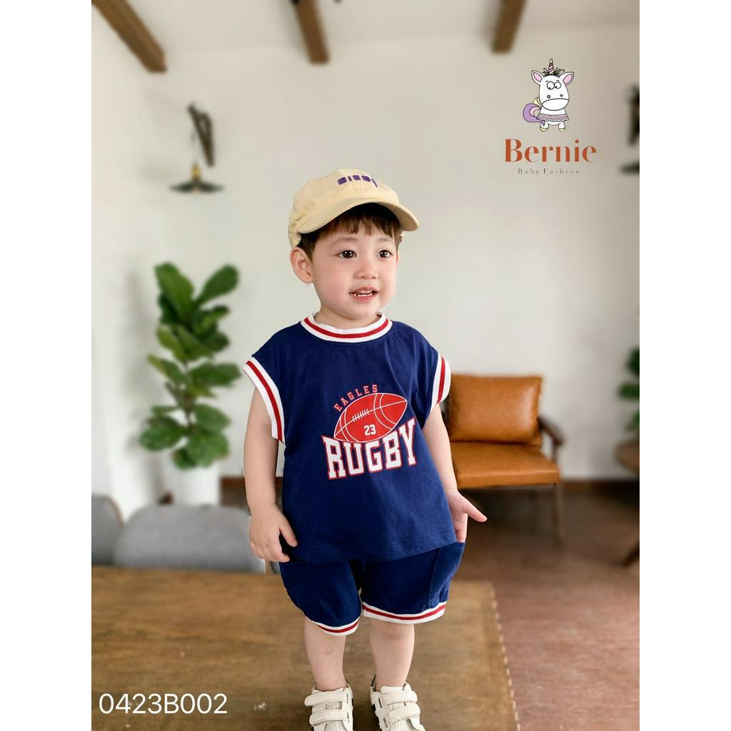 Bộ ba lỗ bé trai phong cách thể thao, bộ thun tay phối cho bé hoạ tiết bóng rổ Bernie