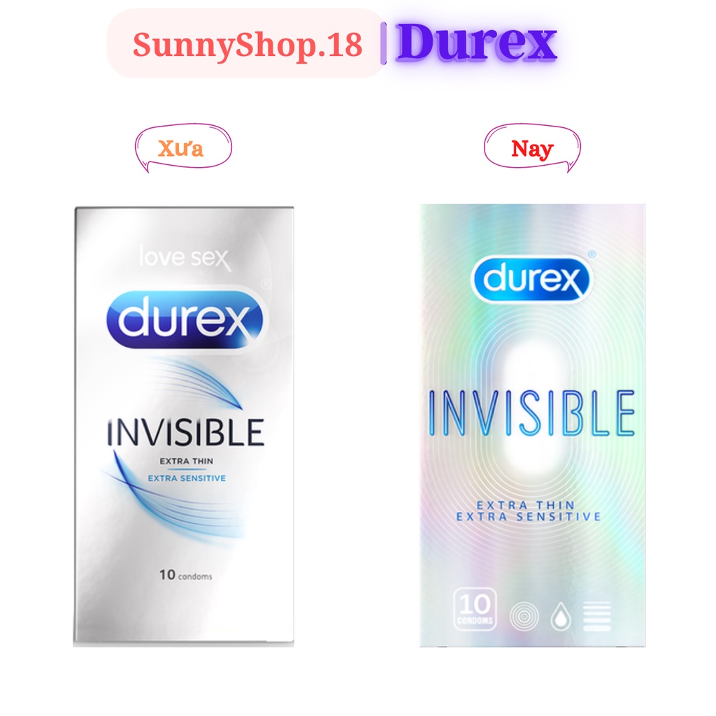 Bao cao su siêu mỏng Durex Invisible Extra Thin (10 Bao/Hộp). Bao cao su siêu mỏng, tăng cường gel, ôm sát, chân thật.