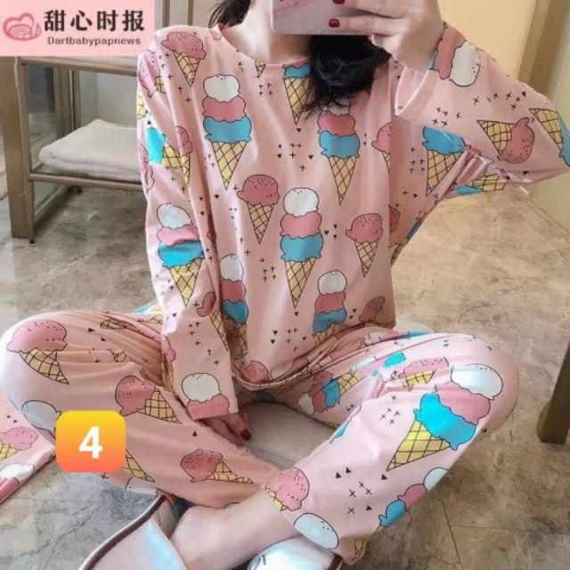 Bộ đồ ngủ thun dài tay thu đông họa tiết các hình dễ thương 2020 | BigBuy360 - bigbuy360.vn