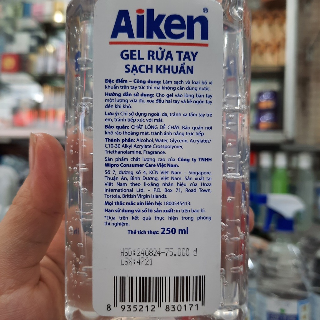 Gel Rửa tay Sạch khuẩn Aiken 250ml Dạng vòi