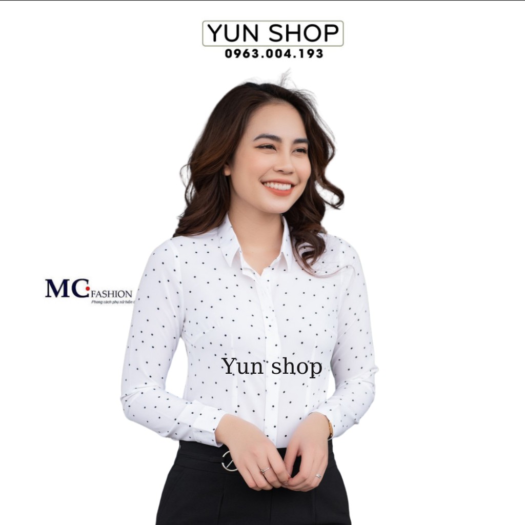 Áo sơ mi công sở chấm bi - MC Fashion A0284  (2 màu : tím than, trắng )