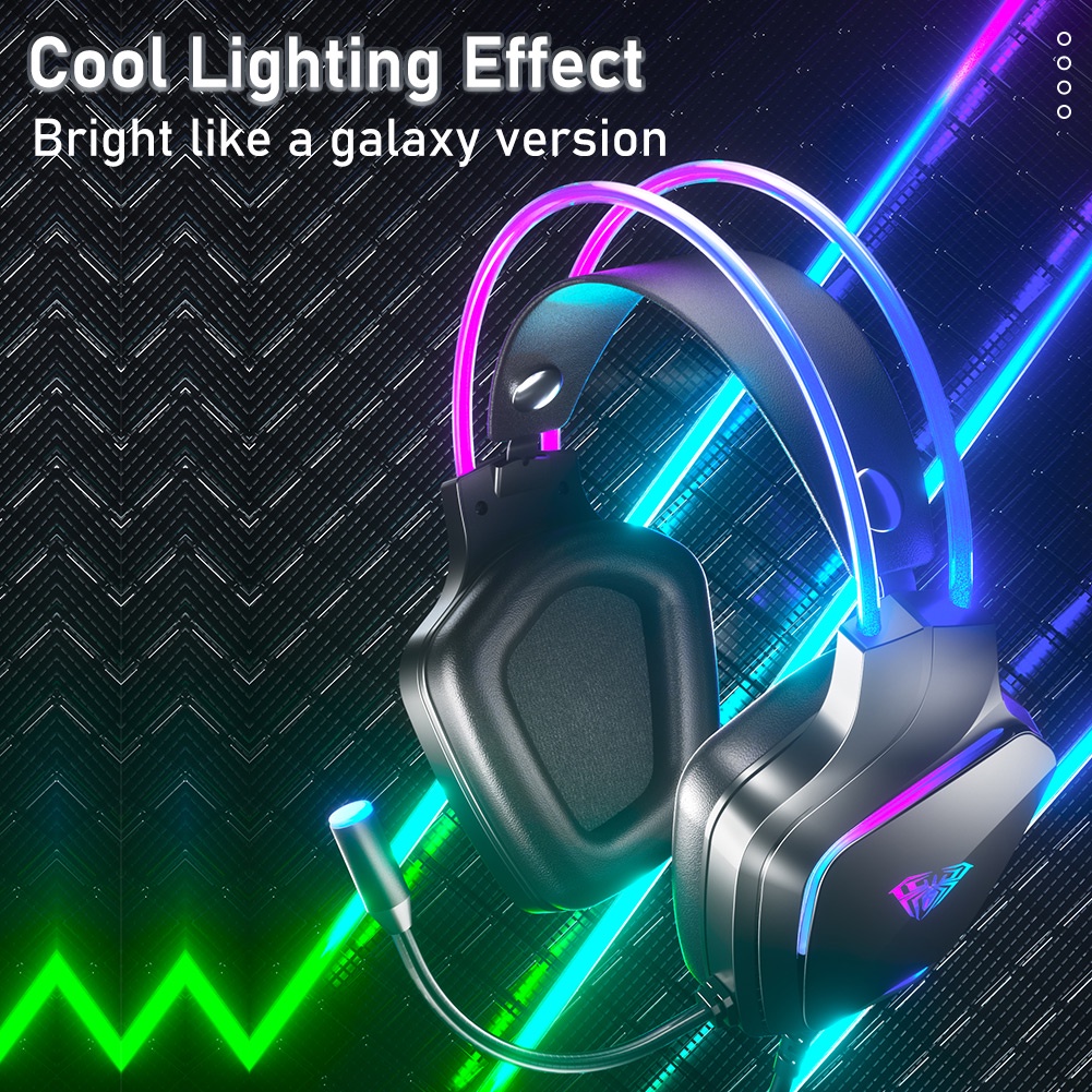 Tai Nghe Trùm Đầu Chơi Game AULA S502 Hiệu Ứng Ánh Sáng RGB Tích Hợp Mic Thiết Kế Nhẹ Cho PC