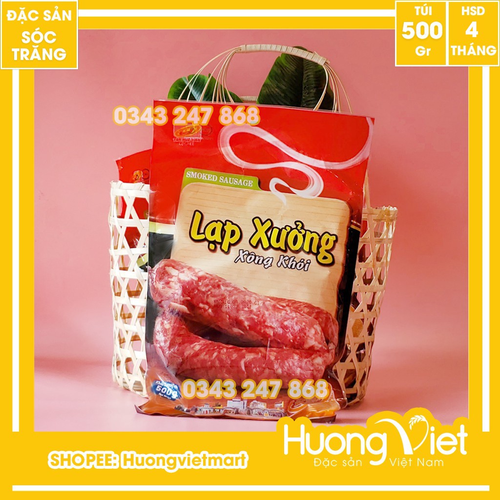 Lạp xưởng xông khói Tân Huê Viên 500g, đặc sản lạp xưởng Sóc Trăng Tân Huê Viên vị khói tự nhiên thơm ngon và an toàn