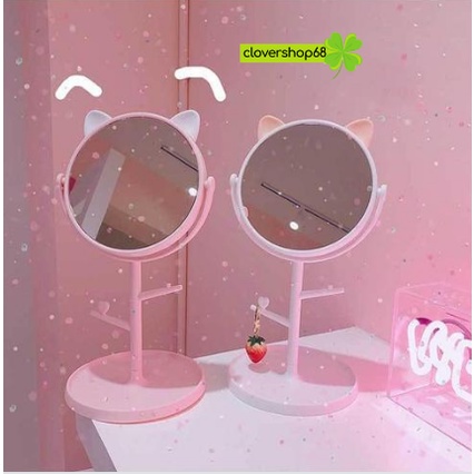 Gương trang điểm tai mèo xoay 360 độ để bàn