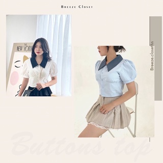 BUTTONS TOP- Áo sơ mi croptop tay bồng