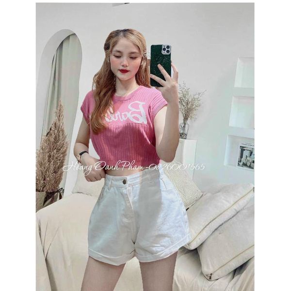 ÁO LEN CROPTOP CHỮ BABIER HỒNG