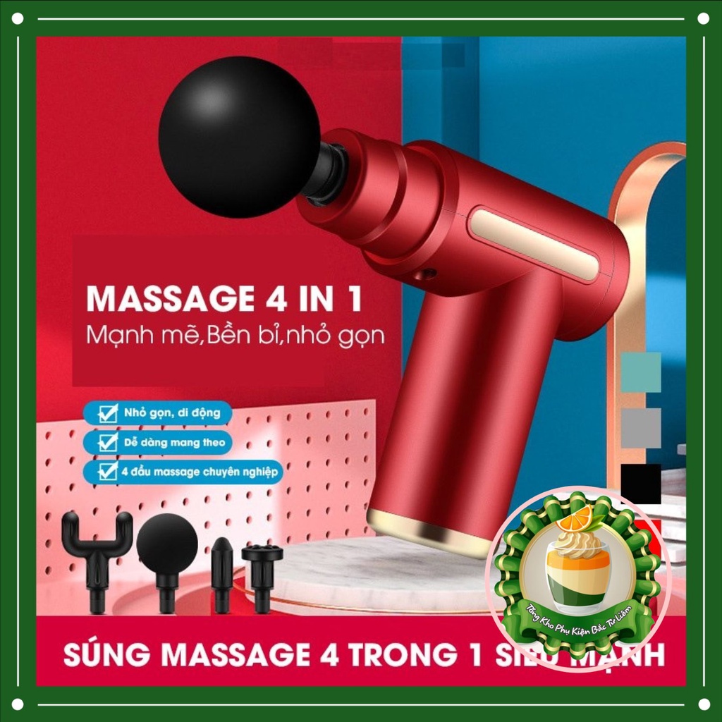 Máy massage cầm tay đa năng 4 đầu 6 chế độ cao cấp, Súng massage cầm tay nhỏ gọn mát xa nhức mỏi vai gáy, đau giãn cơ