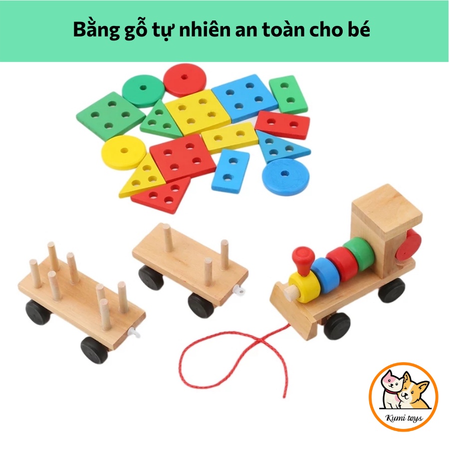 Đồ chơi tàu hỏa thả gỗ cho bé thông minh Kumi toys