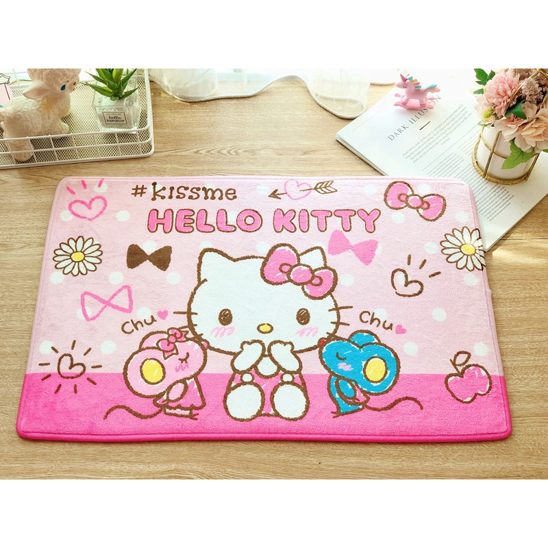 Thảm Chùi Chân Lông Mịn Chống Trượt Hình Hello Kitty