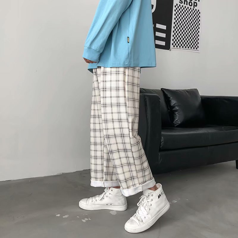 Korean Fashion Plaid Long Legs Long Pants 2021. Size M-3Xl