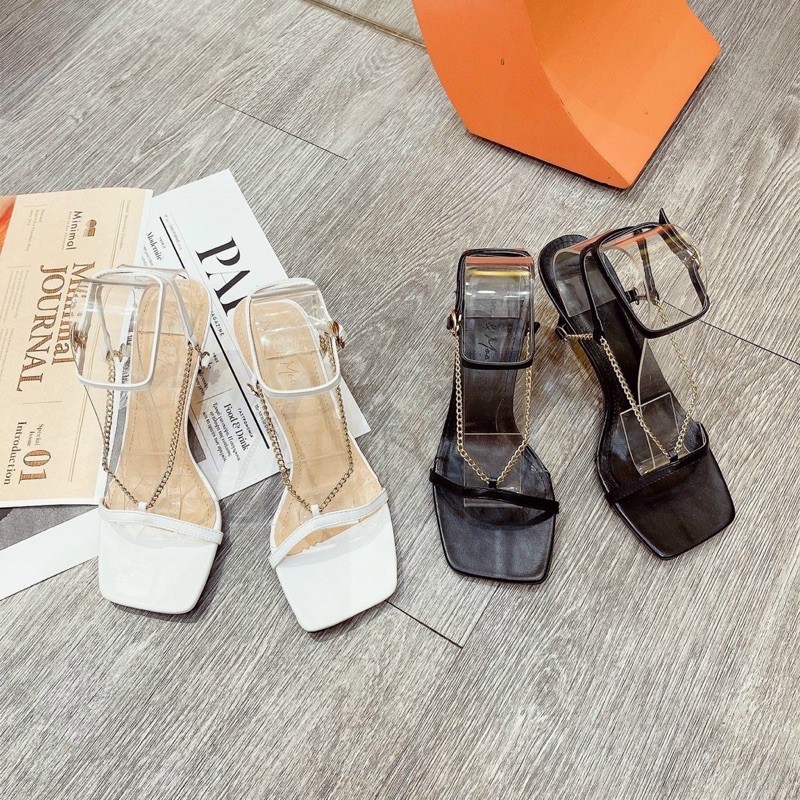 SANDAL KẸP DÂY MŨI VUÔNG PHỐI XÍCH GÓT NHỌN 7P