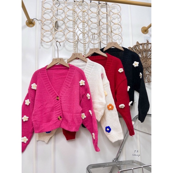 Áo cardigan len hoa nổi siêu hot