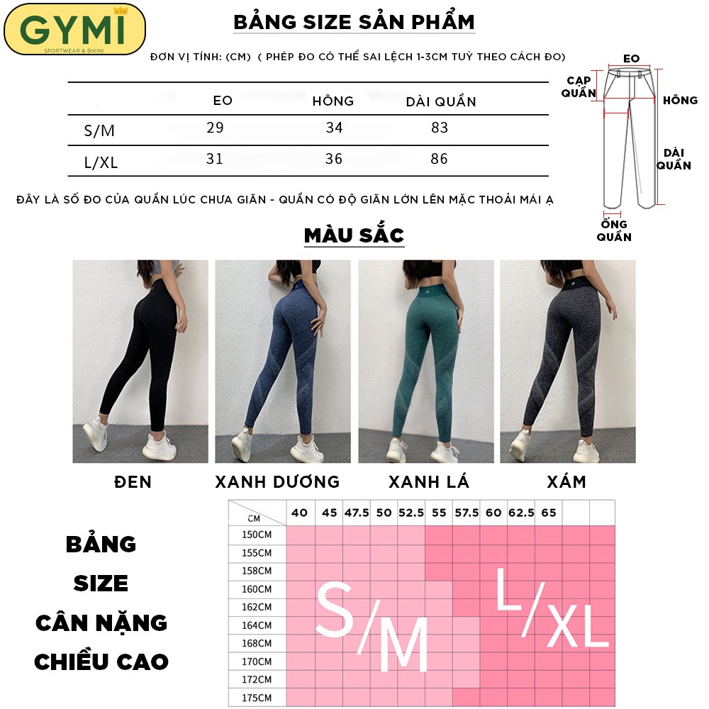 Quần tập gym yoga nữ GYMI QD12 dáng dài legging thể thao cạp cao nâng mông hoạ tiết vân chìm ống quần