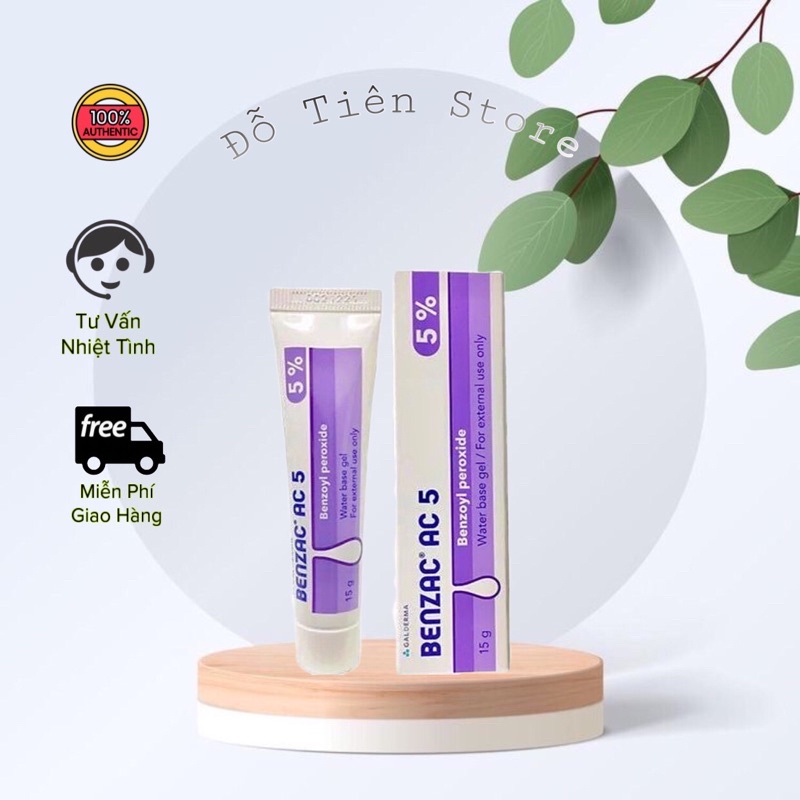 Gel chấm giảm mụn Benzac 2.5% và 5% Benzoyl Peroxide 15g