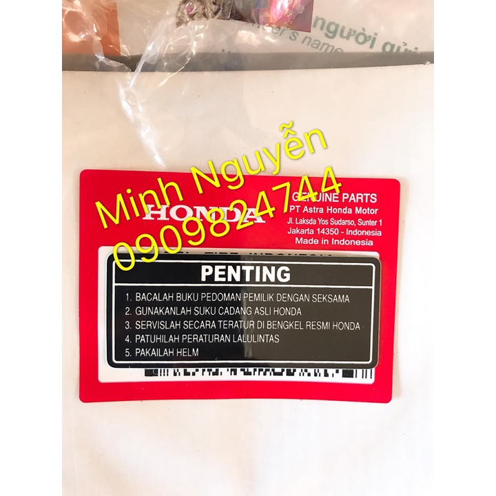 Tem thông số yếm khóa lớn Vario chính hãng honda