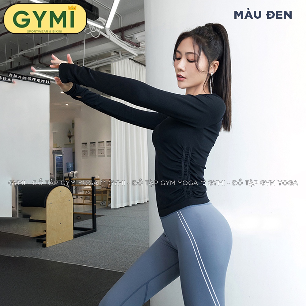 Áo tập gym yoga nữ dài tay GYMI AD07 Balance Care chất dệt kim vải dày co giãn nhúm eo