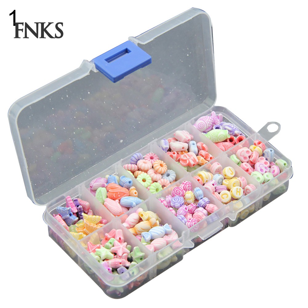 Hộp hạt xâu acrylic màu sắc hỗn hợp/ Bó dây đàn hồi làm vòng đeo tay phụ kiện đồ chơi DIY dành cho trẻ em