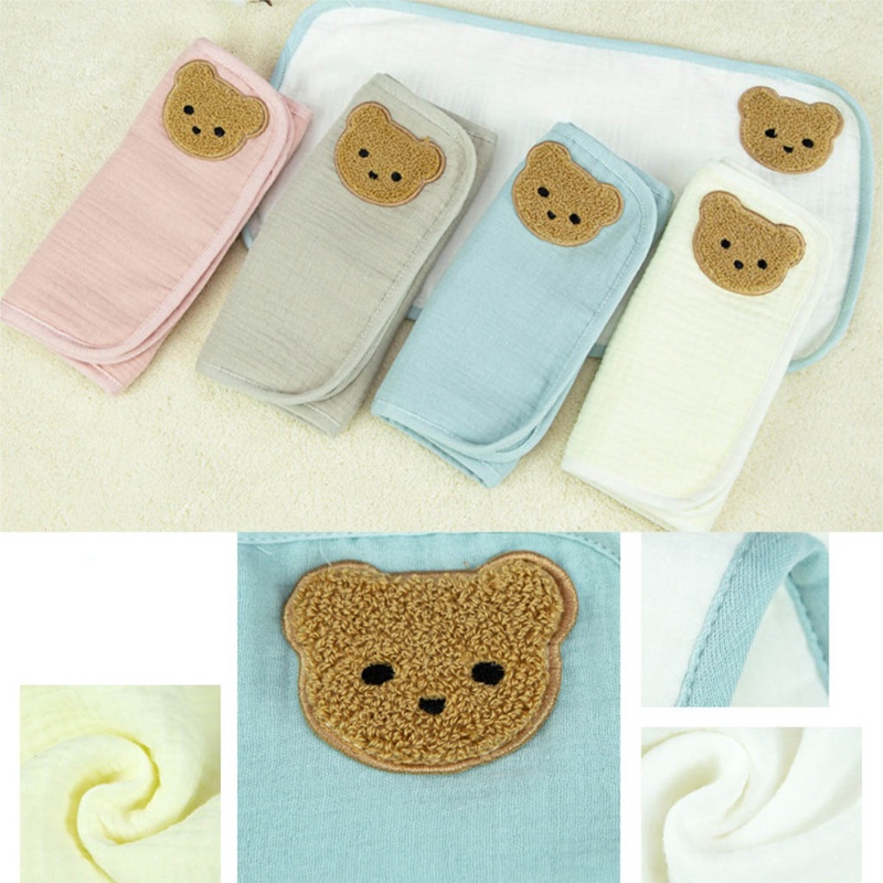 Khăn Tay Cotton Mềm Mại Thấm Hút Chống Bắn Nước In Hình Gấu Dễ Thương Cho Bé