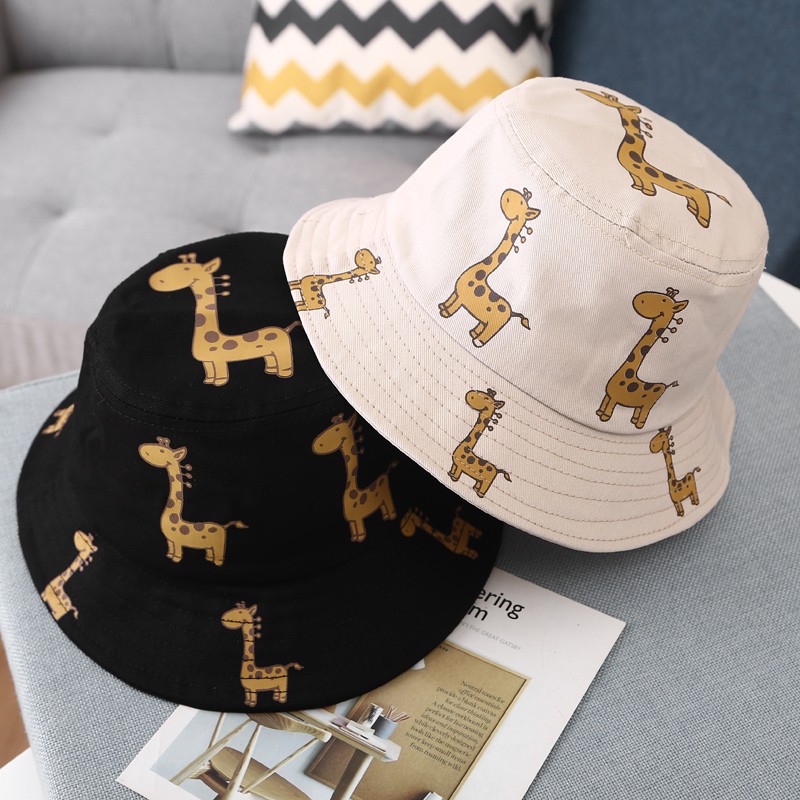 Bé trai và bé gái mới biết đi phim hoạt hình động vật in mũ khăn xô mũ bảo vệ chống nắng hai mặt
