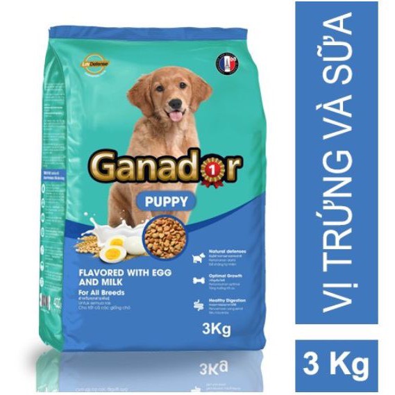 [3kg] Hạt Ganador Puppy - Cho Chó Con Vị Trứng &amp; Sữa túi 3kg