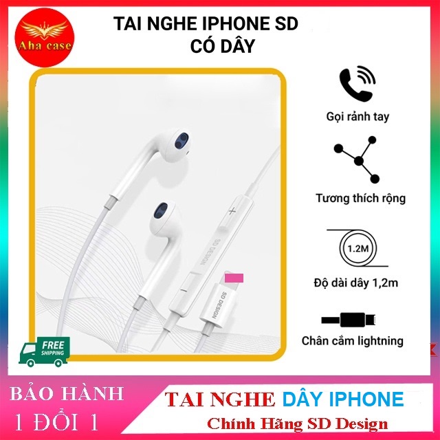 Tai nghe nhét tai H8 jack cắm Lightning và H6 chân tròn 3.5mm - Âm hay, bass ấm, có mic và nút tạm dừng nhạc tiện lợi