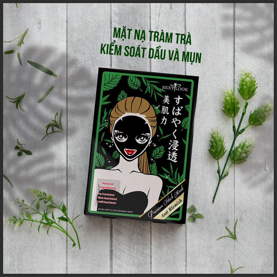 Combo 5 Mặt Nạ Đen SEXYLOOK Tea Tree Anti Blemish Black Facial Mask Giảm Mụn &amp; Kiểm Soát Dầu Tràm Trà 28mlx5