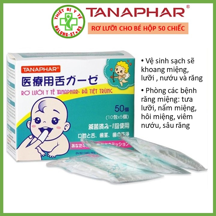 Gạc rơ lưỡi y tế cho bé Tanaphar đã tiệt trùng, phòng ngừa bệnh về răng miệng: tưa lưỡi, nấm miệng, viêm nướu - hộp 50c