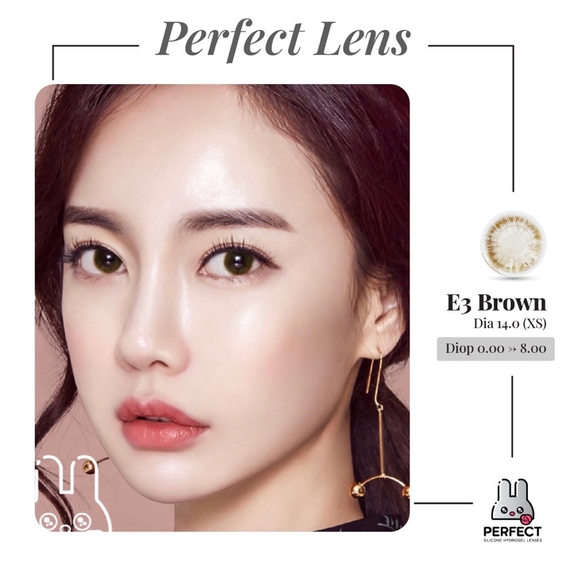 Lens Mắt , Kính Áp Tròng E3 BROWN Có Độ Cận và Không Độ, DIA 14.0, Cho Mắt Nhạy Cảm Giá Sale