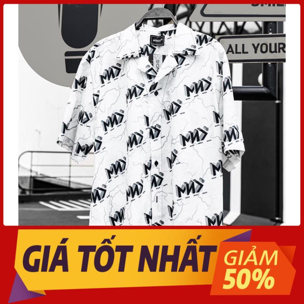 Áo Sơ Mi MEN.DE LOGO 3 màu TRẮNG - XANH - HỒNG kiểu cổ vest form rộng ngắn tay 🔥