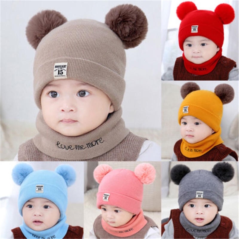 Mũ beanie Kèm Khăn Choàng Cổ Giữ Ấm Cho Bé