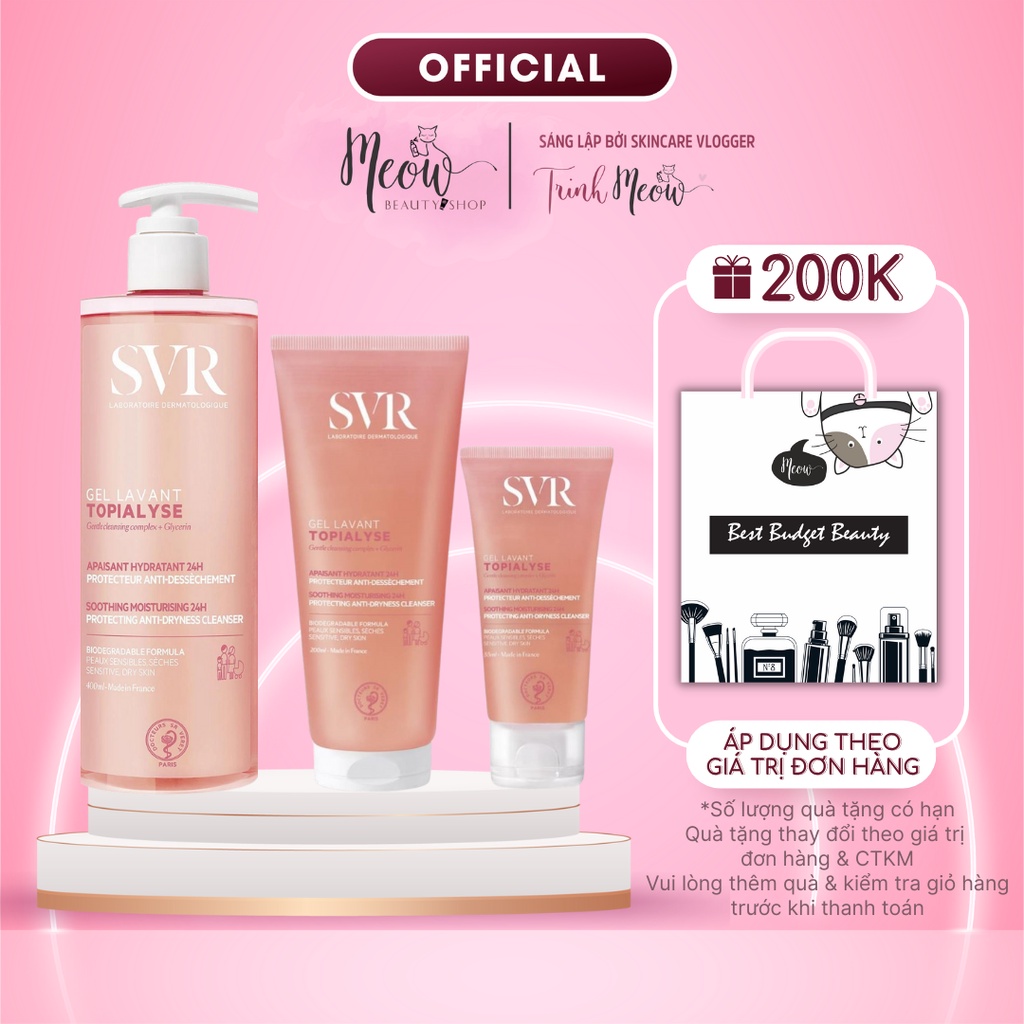 Gel rửa mặt làm sạch, không chứa xà phòng cho da khô, da nhạy cảm SVR TOPIALYSE Gel Lavant - 55ml-200ml-400ml