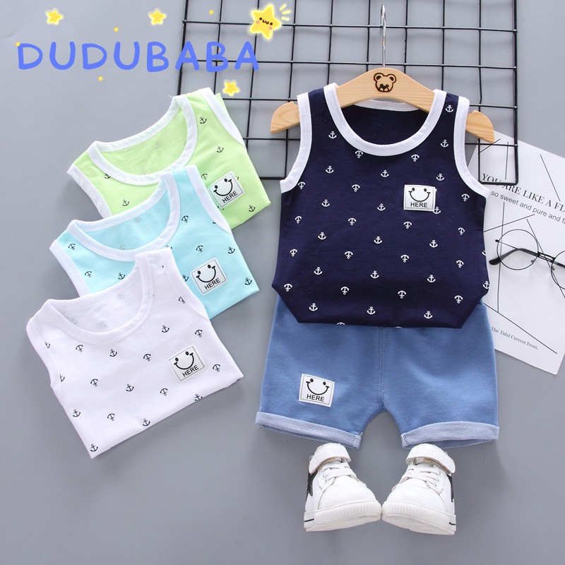 Bộ áo thun hoạ tiết hoa xinh xắn và quần short cá tính cho bé trai từ 6 tháng - 5 tuổi