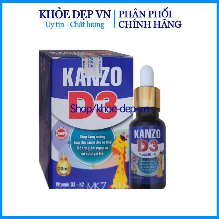 Kanzo D3 bổ sung Vitamin D3 , K2, MK7 giúp hấp thu canxi hiệu quả, cải thiện mật độ xương, giúp cho hệ xương