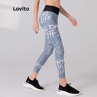 819 VN Delisted Quần Legging Lovito In Chữ Phối Màu Phong Cách Thể Thao L05211 (Màu Xám)