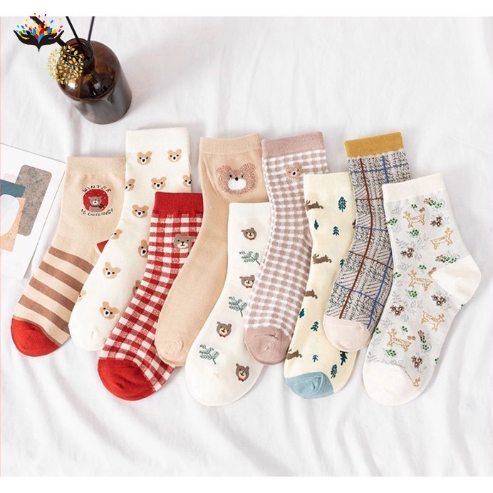 Tất cổ cao, vớ cổ cao nữ trắng họa tiết dễ thương vải co giãn thời trang Hàn Quốc  YKD OY