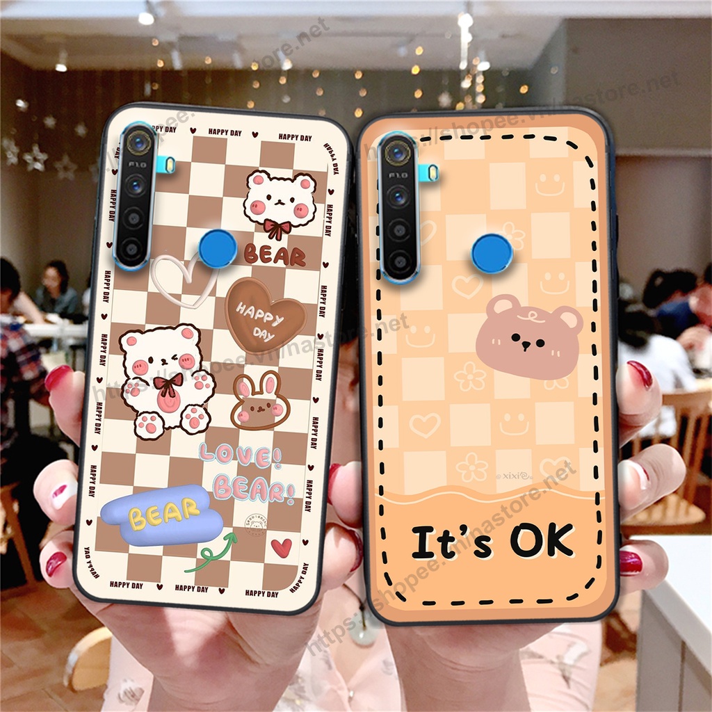Ốp lưng Realme 5 / REALME 5I / Realme Q / REALME 5 Pro / REALME C3 trái tim hình gấu cute cá tính, giá rẻ, cực bền