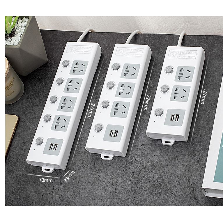 Ổ Cắm Điện Thông Minh Chuyển Đổi Đa Chức Năng dây 3m8 - Có 2 Đầu Cắm USB Chuẩn Sạc An Toàn Chống Giật Tặng Phích
