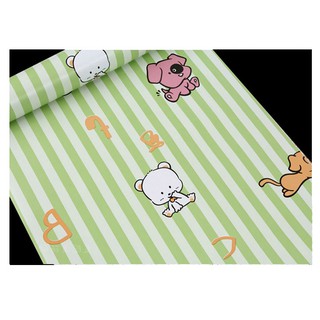 Decal giấy dán tường chó con trên sọc xanh khổ 45 cm