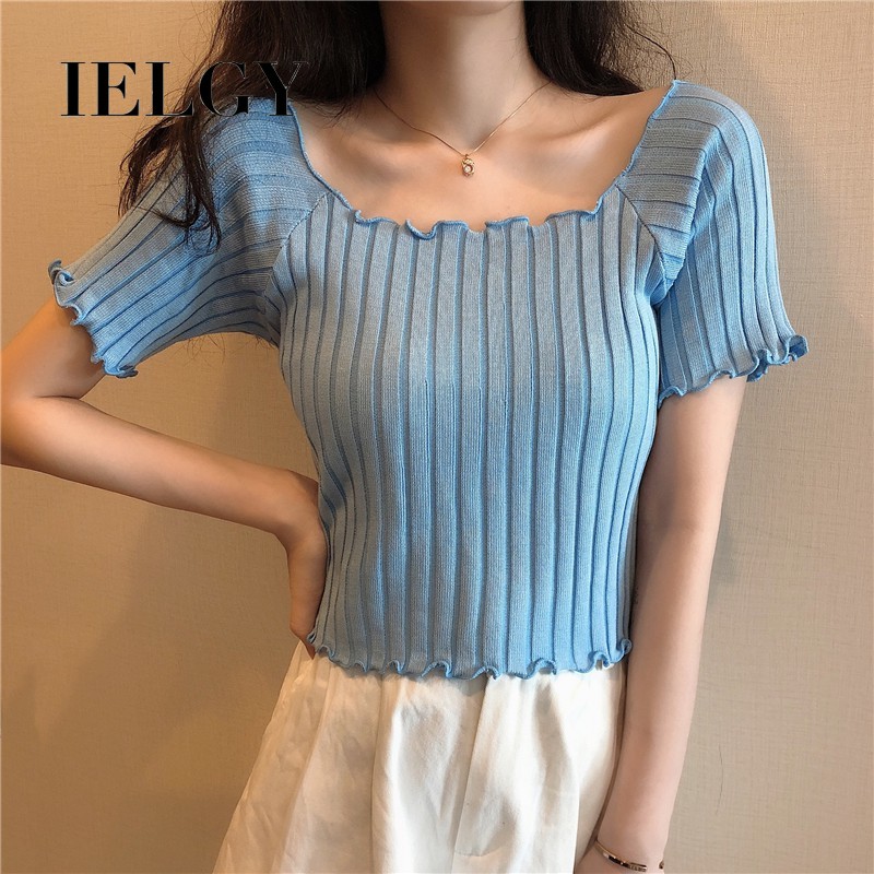 Áo thun tay ngắn IELGY cổ vuông thời trang mùa hè dành cho nữ