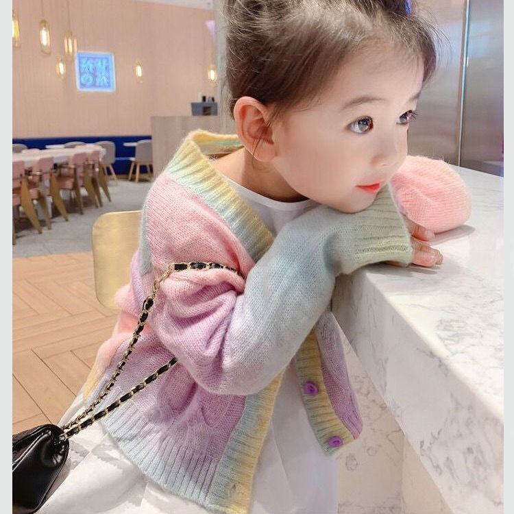 Áo khoác sweater dệt kim thời trang mùa thu mới cho bé gái