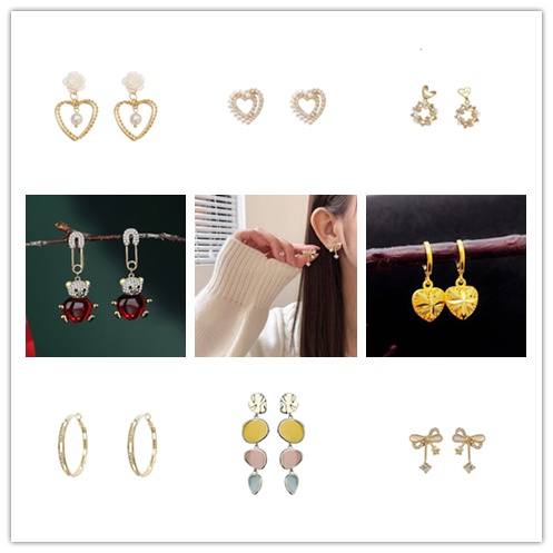 Khuyên Tai Dáng Dài Đính Nơ Nhiều Màu Sắc Thiết Kế Bất Đối Xứng Phong Cách Vintage