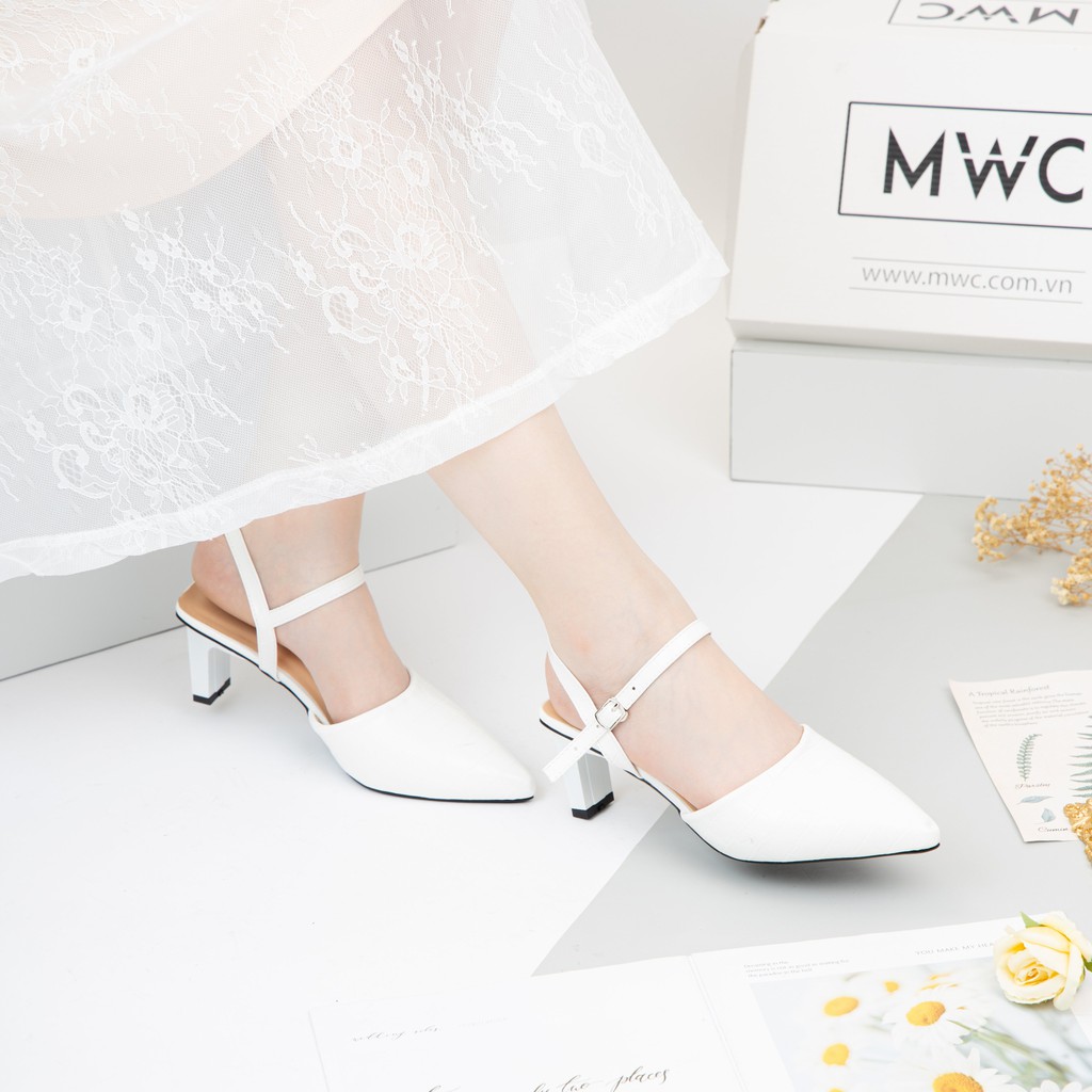 [Mã FAMARAL2 giảm 10K đơn 50K] Giày cao gót nữ MWC cao gót 5CM quai hậu đế vuông mũi nhọn da bóng vân cá sấu NUCG-4109