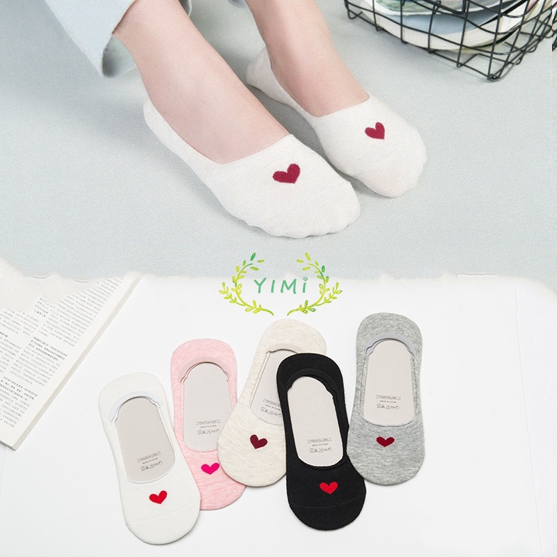 Tất chống trượt cotton hình trái tim cho nữ