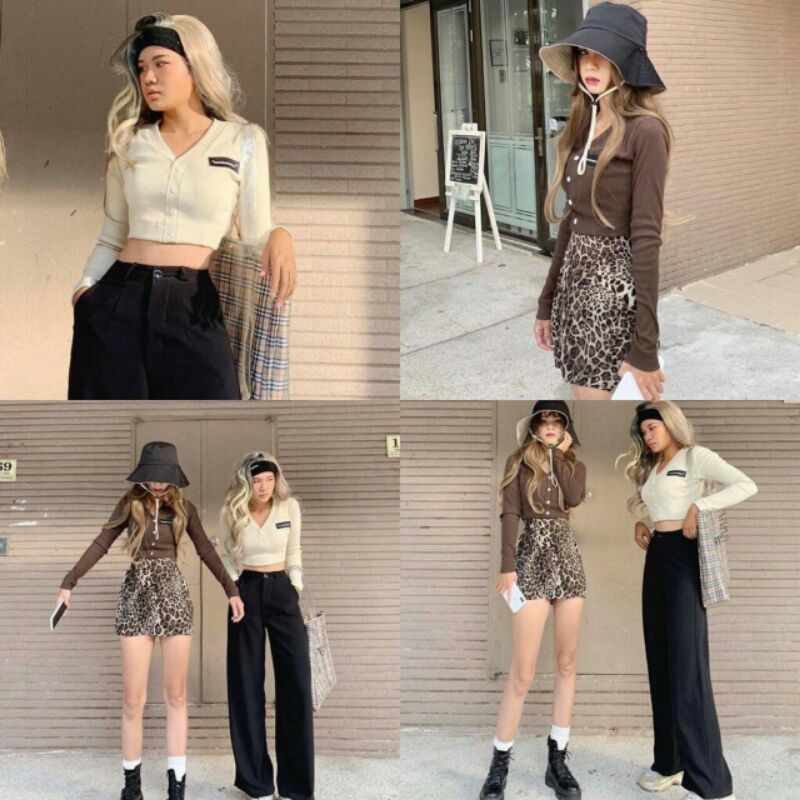 áo croptop nút thật