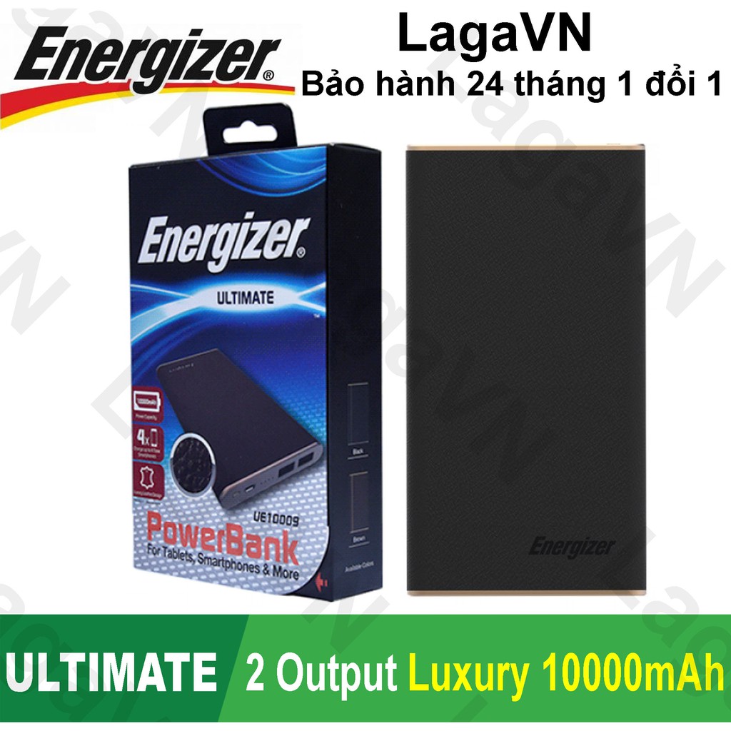 Pin sạc dự phòng Energizer 10000mAh Li-Po 2 cổng Output Luxury Leather - UE10009