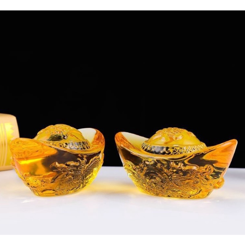 Thỏi vàng lưu ly 5cm chạm rồng phong thủy Thần Tài may mắn
