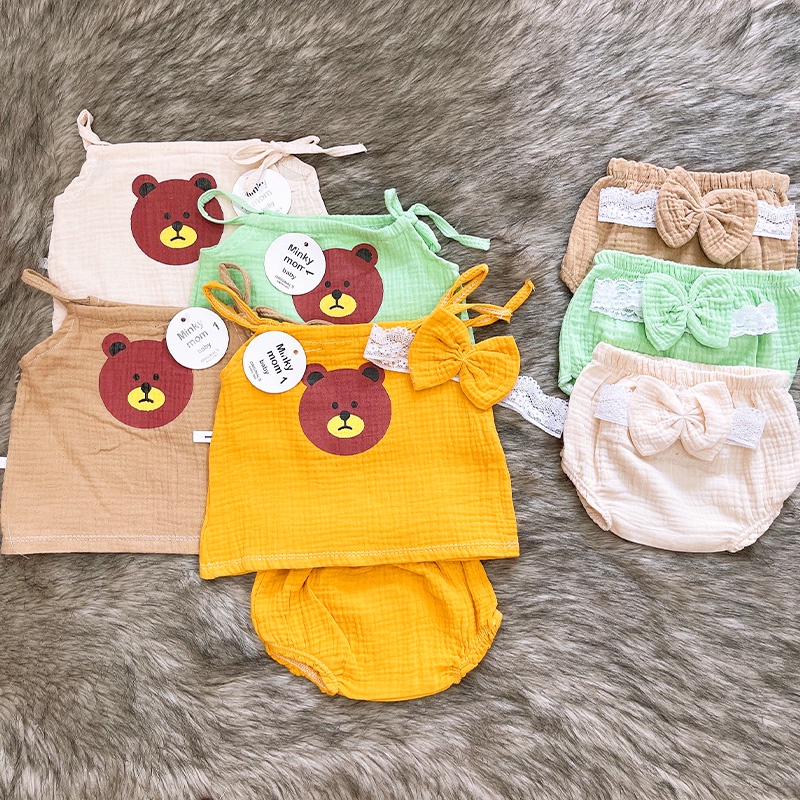 Bộ 2 dây cho bé gái, Đồ bộ cho bé gái 3-17kg chất vải xô muslin mềm mịn và thoáng mát cho bé yêu Baby-S – SBVN051