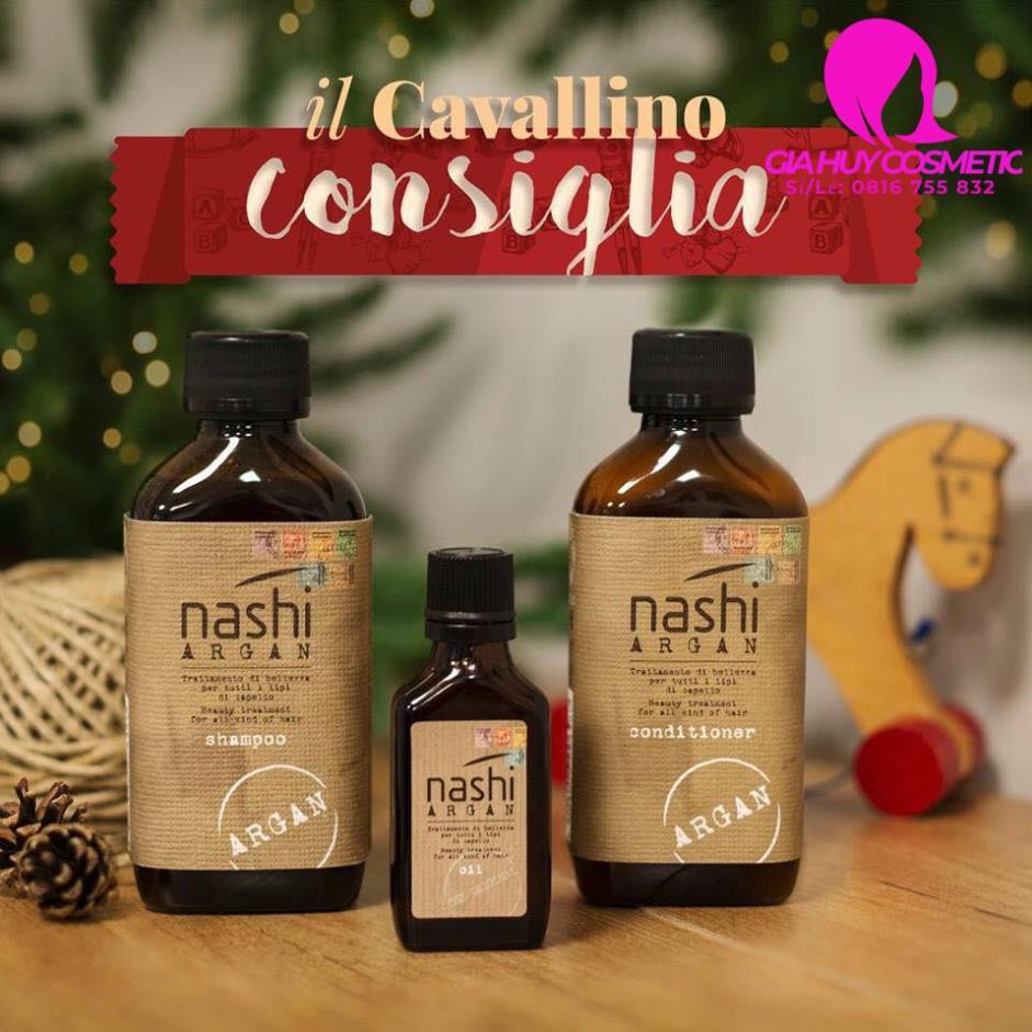 Combo gội xả và tinh dầu Nashi Argan phục hồi tóc hư tổn 200mlx2/30ml
