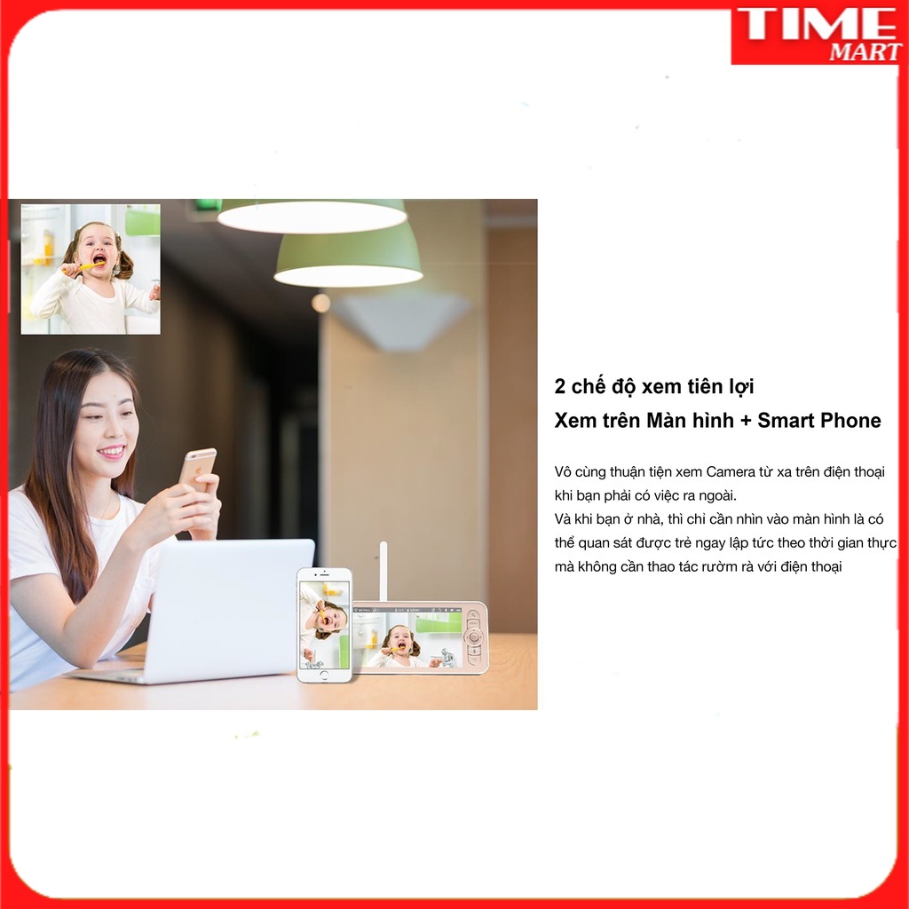 Camera giám sát QCT baby monitor kèm màn hình hiển thị - cảm biến nhiệt độ, độ ẩm, cảnh báo trẻ em khóc, đàm thoại