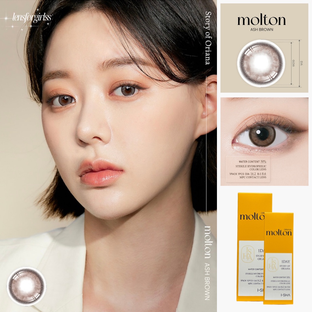 Kính áp tròng 1 NGÀY MOLTON ASH BROWN chính hãng ISHA I Lens cận